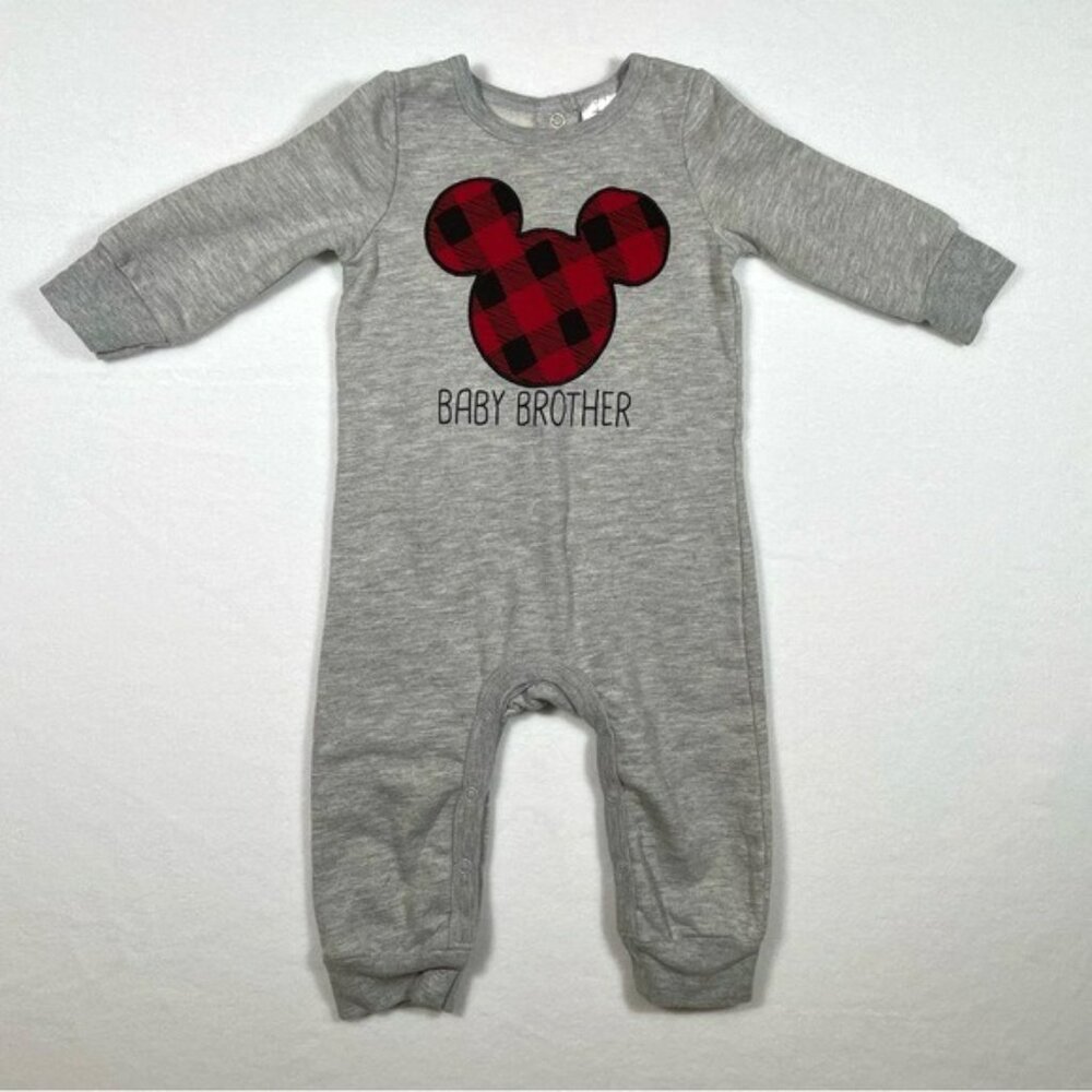 Disney Baby Grey Baby Brother Mickey Mouse Jumpsuit 12M One Piece Cozy